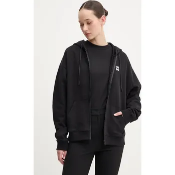 Dámská mikina Bavlněná mikina HUGO Dalfine dámská, černá barva, s kapucí, hladká, 50535240 99X, vel. S