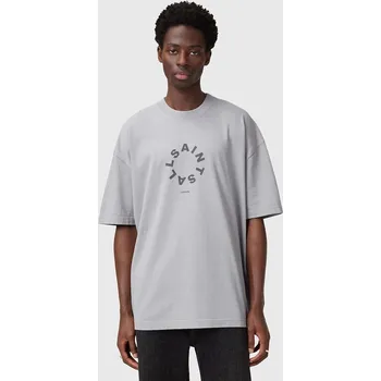 Pánské tričko Bavlněné tričko AllSaints TIERRA SS CREW šedá barva, s potiskem, M072PB 90X, vel. XL