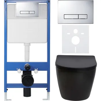 CERANO Podomítkový WC set Verde černá mat WC tlačítko Slim, chrom předstěnová instalace