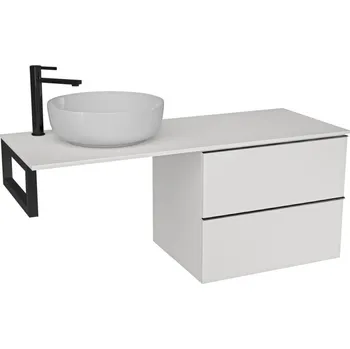 Koupelnový nábytek CERANO - Deska pod umyvadlo Navira Slim - 161x46,5x3,6 cm - skříńka Velora 79 cm - bílá matná, černá úchytka - konzole černá