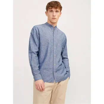 Pánská košile Jack and Jones Long-Sleeve Buttoned Linen Shirt Faded Denim M