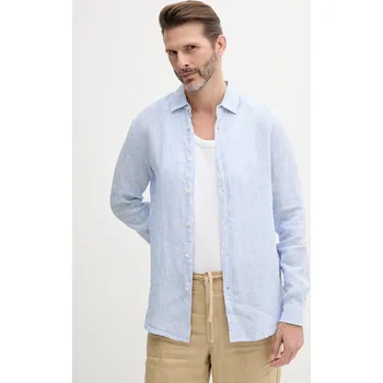 Pánská košile Lněná košile United Colors of Benetton černá barva, regular, s klasickým límcem 5BKU5QJG8 55C, vel. XL