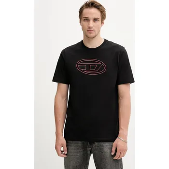 Bavlněné tričko Diesel T-ADJUST-BIGOVAL pánské, černá barva, s potiskem, A17402.0NJBM 99A, vel. M