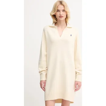 Dámské šaty Vlněné šaty Polo Ralph Lauren béžová barva, mini, oversize, 211A91143 01X, vel. XS