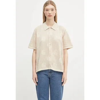 Bavlněná košile Carhartt WIP W’ S/S Temple Knit Shirt, M, béžová, 08X