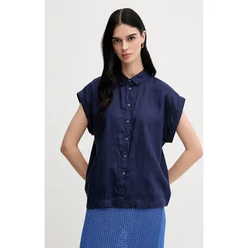 Pánská košile Lněná košile United Colors of Benetton béžová barva, regular, s klasickým límcem 5BMLDQ06V 59E, vel. XS