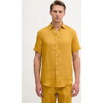 Pánská košile Lněná košile United Colors of Benetton bílá barva, regular, s klasickým límcem, 5BKU5QJH8 18X, vel. XL