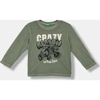 Dětská móda Dětské bavlněné tričko s dlouhým rukávem United Colors of Benetton 3PCMG10K6.P.seasonal zelená 97X, vel. 110