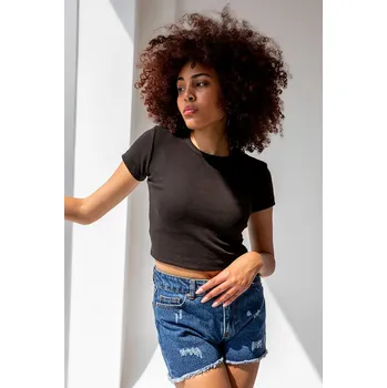 la & vetta Černý žebrovaný crop top Urban Basic Velikost: L