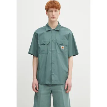 Pánská košile Košile Carhartt WIP S/S Craft Shirt pánská, zelená barva, relaxed, s klasickým límcem, I035232, L, 96X