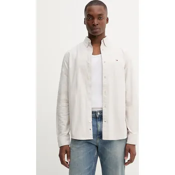 Pánská košile Bavlněná košile Tommy Jeans pánská, šedá barva, regular, s límečkem button-down, DM0DM21298 80X, vel. M