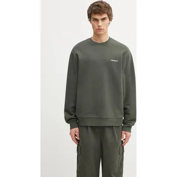 Pánská mikina Bavlněná mikina Carhartt WIP Script Embroidery pánská, zelená barva, hladká, I034496.3CDXX, L, 81X