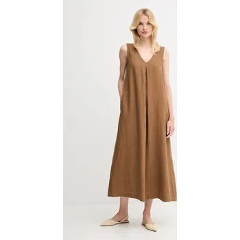Dámské oblečení Lněné šaty United Colors of Benetton 4AGHDV07C hnědá 82X, vel. S