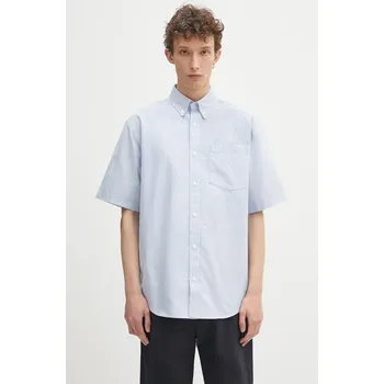 Pánská košile Bavlněná košile Carhartt WIP S/S Braxton Shirt pánská, modrá barva, relaxed, s límečkem button-down, I031454.1ONXX, XL, 05X