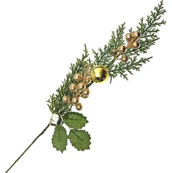 Vánoční dekorace Euro Habitat Zápich se zlatými bobulemi, rolničkou, kouličkou a jalovcem 60 cm zelená