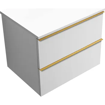 Koupelnový nábytek CERANO - Koupelnová skříňka pod umyvadlo s úchytkou/deskou pod umyvadlo Velora - 18 mm - bílá matná, zlatá úchytka - 59x53x46 cm