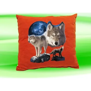Dekorativní polštářek Polštářek s vlky na skále cihlový (Polštář s vlkem 35x35 cm)