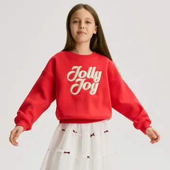 Dívčí mikina Reserved - Vánoční mikina s nápisem - červená - 296FA-33X - 296FA-33X-146