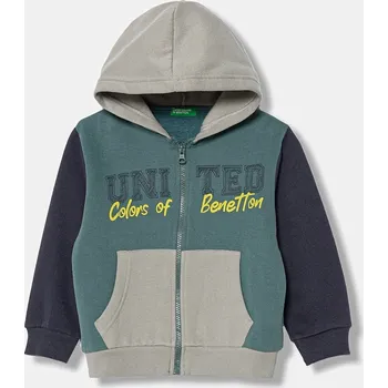 Chlapecká mikina Dětská mikina United Colors of Benetton modrá barva, s kapucí, s potiskem, 3EB5G5043 3EB5G5043.P.Seasonal 67X, vel. 90