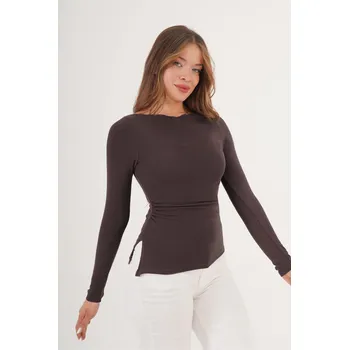 Lustrin Hnědé přiléhavé tričko s dlouhým rukávem – Sleek Line Velikost: L