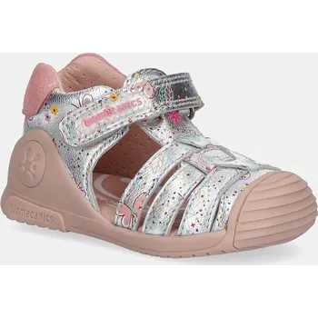 Dívčí obuv Dětské kožené sandály Biomecanics stříbrná barva, 252103 SLA, EUR 19