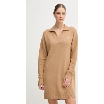 Dámské šaty Vlněné šaty Polo Ralph Lauren béžová barva, mini, oversize, 211A91143 80X, vel. XL