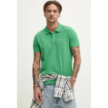 Pánské tričko Bavlněné polo tričko Tommy Jeans zelená barva, DM0DM20676 76X, vel. M