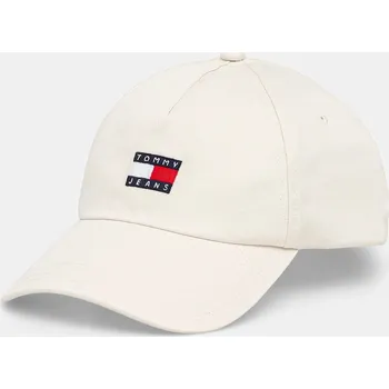Čepice Bavlněná baseballová čepice Tommy Jeans béžová barva, s aplikací, AW0AW16991 01C, vel. ONE SIZE