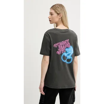 Dámské tričko Bavlněné tričko Tommy Jeans dámské, šedá barva, DW0DW21358 90X, vel. M