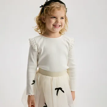 Dívčí tričko Reserved - Volánová halenka - krémová - 444FT-01X - 444FT-01X-80