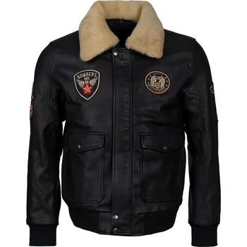 Pánský bomber Pánská Kožená Bunda Pilot Royce Pravý Kožíšek Brixton Černá Velikost: 6XL