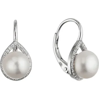 Náušnice Stříbrné náušnice visací s bílou říční perlou 21107.1