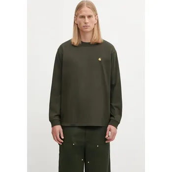 Bavlněné tričko s dlouhým rukávem Carhartt WIP L/S Chase T-Shirt, L, zelená, 91X