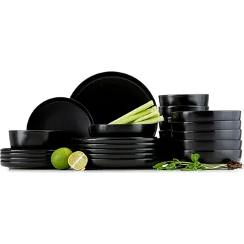 Talíř Jídelní sada talířů pro 6 osob VICTO 24 ks černá