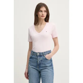 Bavlněné tričko Tommy Hilfiger WW0WW40584 růžová 03A, vel. S