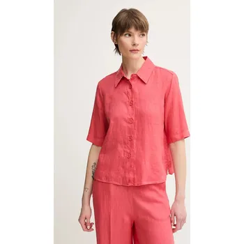 Pánská košile Lněná košile United Colors of Benetton hnědá barva, regular, s klasickým límcem 5BML5QB75 33A, vel. M