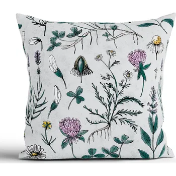 Povlak na dekorativní polštářek Bavlněný povlak na polštář Renforcé 40 × 40 cm - Herbář mentolový