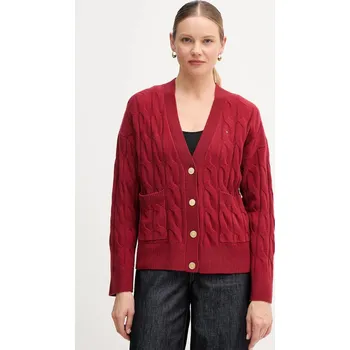 Dámský svetr Vlněný kardigan Tommy Hilfiger WW0WW43089 burgundské 83X, vel. S