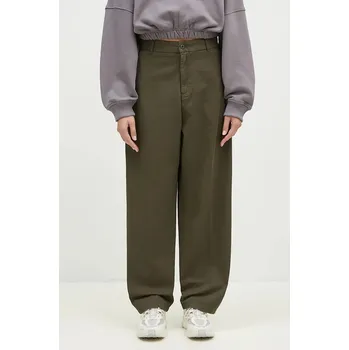 Dámské kalhoty Bavlněné kalhoty Carhartt WIP Brady Pant zelená barva, široké, high waist, I033770.666GT, L, 87X