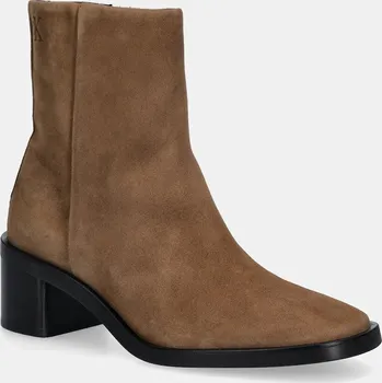 Dámské kozačky Semišové boty Calvin Klein BLOCK HEEL ZIP BOOT SUE dámské, hnědá barva, na podpatku, HW0HW02592 82X, EUR 36