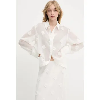 Dámská košile Košile Samsoe Samsoe SANOT dámská, béžová barva, relaxed, s klasickým límcem, F25200058, L, 01X