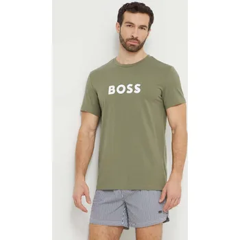 Bavlněné tričko BOSS zelená barva, s potiskem, 50503276 81X, vel. M