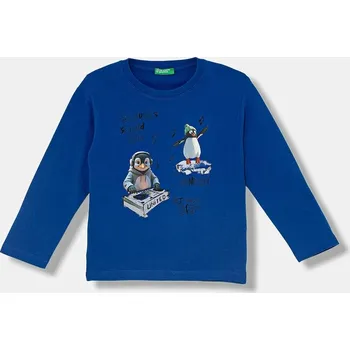 Dětská móda Dětské bavlněné tričko s dlouhým rukávem United Colors of Benetton 3ATNG10KV.P.Seasonal modrá 57X, vel. 98