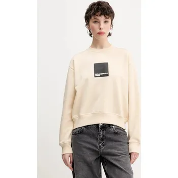 Dámská mikina Bavlněná mikina Karl Lagerfeld Jeans dámská, béžová barva, s potiskem, A1W20006 08X, vel. M