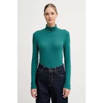 Pánská móda Bavlněné tričko s dlouhým rukávem United Colors of Benetton 3GA2E2224 tyrkysová 67X, vel. S