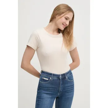 Pánské tričko Bavlněné tričko Calvin Klein Jeans béžová barva, J20J224990 08X, vel. S
