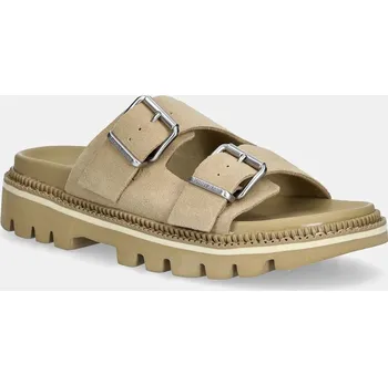 Dámské pantofle Semišové pantofle Tommy Jeans DOUBLE STRAP SANDAL SUEDE EN0EN02797 béžová 12X, EUR 38