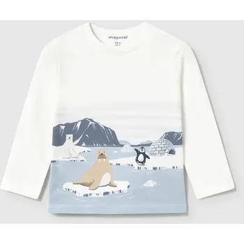 Dětské bavlněné tričko s dlouhým rukávem Mayoral 2068.3D.Baby.9BYA bílá 00A, vel. 74