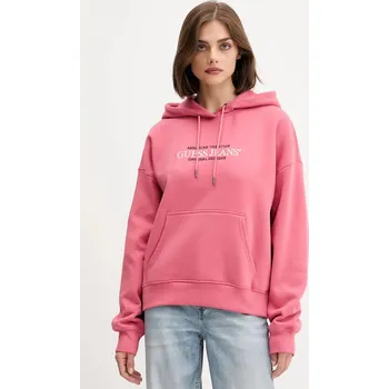 Dámská mikina Mikina Guess Jeans dámská, bílá barva, s kapucí, s aplikací, W4YQ15 KC811 W4YQ15.KC811 30A, vel. XS