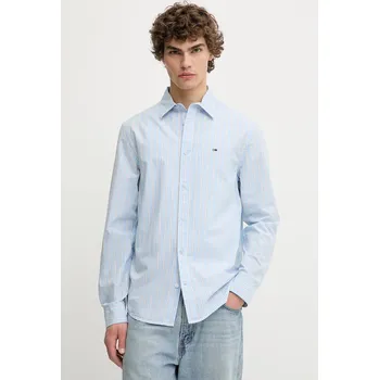 Pánská košile Bavlněná košile Tommy Jeans pánská, modrá barva, regular, s klasickým límcem, DM0DM21693 50X, vel. XXL